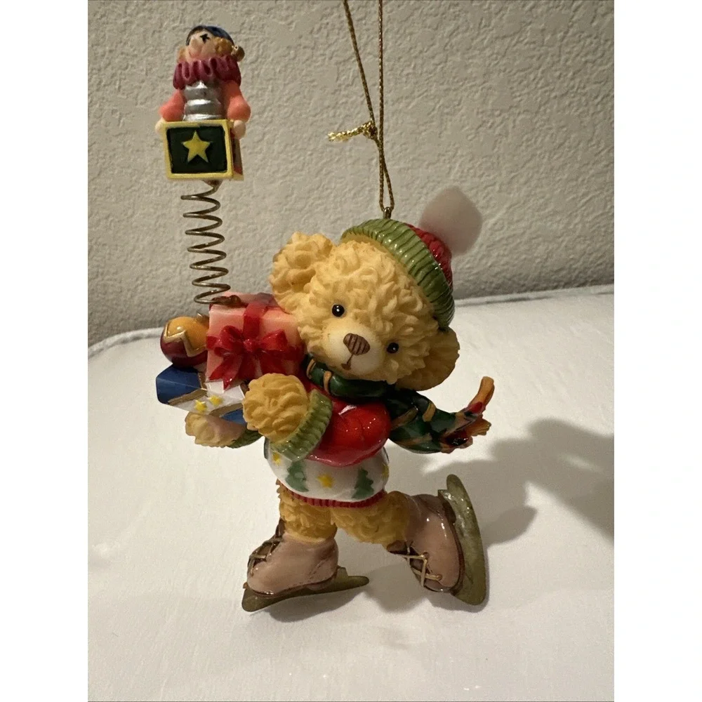 Bear Ornament Jack in box Ice Skating Heavy Christmas Ornament
